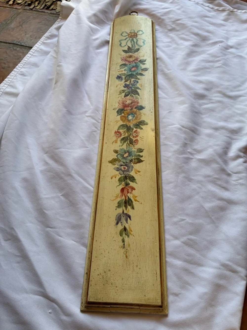 Italian Hand Painted Floral Wood Panel Yellow Multicolor Large TROMPE L'OEIL